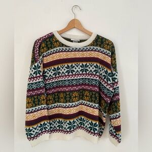 Vintage Multicolor Patterned Sweater Large